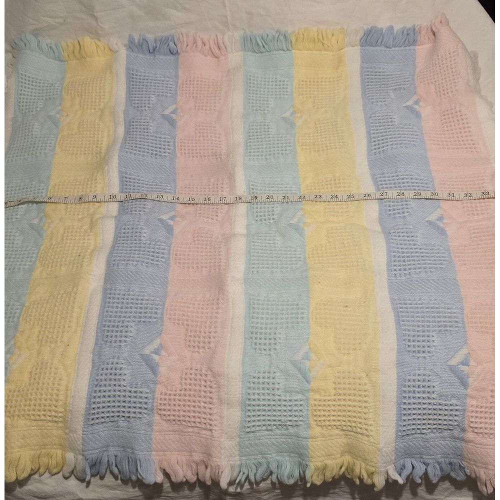 Hand Loomed Pastel Colors Woven Baby Blanket Fringed